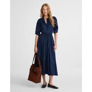 Madewell Tie Waist Midi Shirtdress Classic Minimalist Midnight Navy US 8 NWT